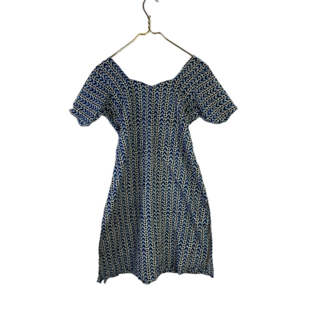 Boho Aztec Tribal Pattern Dress Boxy Shape V Neck Short Sleeve Casual Festival M